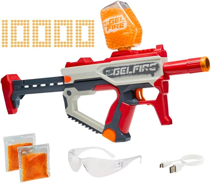 Nerf Pro Gelfire Mythic Full Auto Blaster & 10,000 Gelfire Rounds, 800 Round Hopper, Rechargeable Battery, Eyewear, Ages 14 & Up