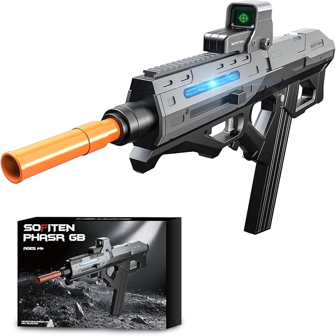 Gel Ball Blaster Gun Electric Extended 100+ Foot Range Water Based Beads Gel Gun Blaster with Cool Running Lights 40,000 Rounds Outdoor Shoting Games Gifts for Christmas Birthday Kids Age 14+