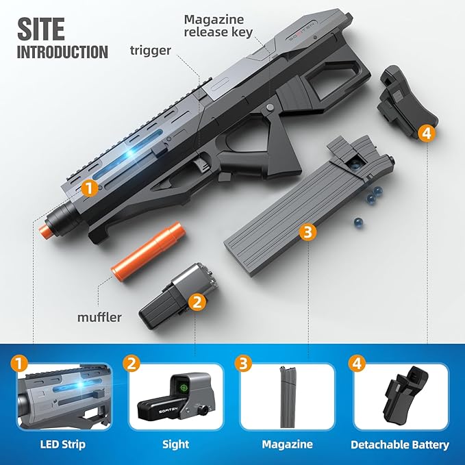 Gel Ball Blaster Gun Electric Extended 100+ Foot Range Water Based Beads Gel Gun Blaster with Cool Running Lights 40,000 Rounds Outdoor Shoting Games Gifts for Christmas Birthday Kids Age 14+