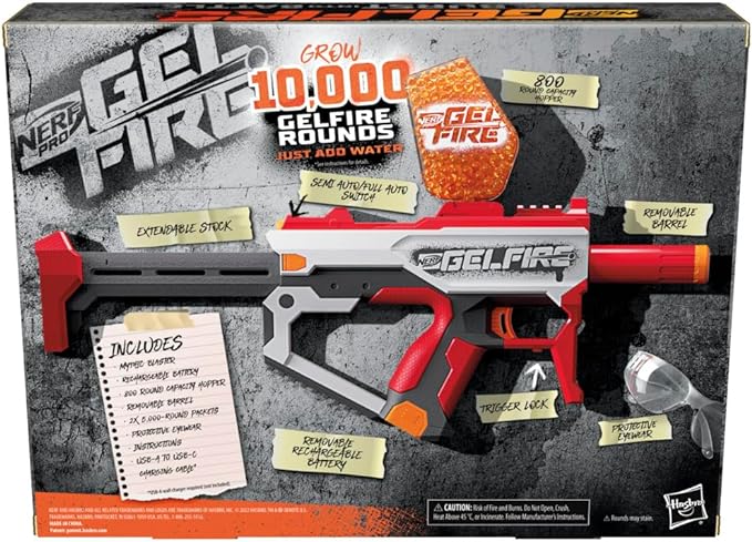 Nerf Pro Gelfire Mythic Full Auto Blaster & 10,000 Gelfire Rounds, 800 Round Hopper, Rechargeable Battery, Eyewear, Ages 14 & Up