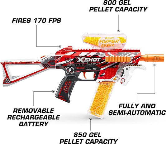 XShot Hyper Gel Trace Fire Blaster, Semi and Fully Automatic Gel Blaster & 10,000 Gellets, 600 Capacity Hopper & 850 Capacity Mag, Ages 14 & Up