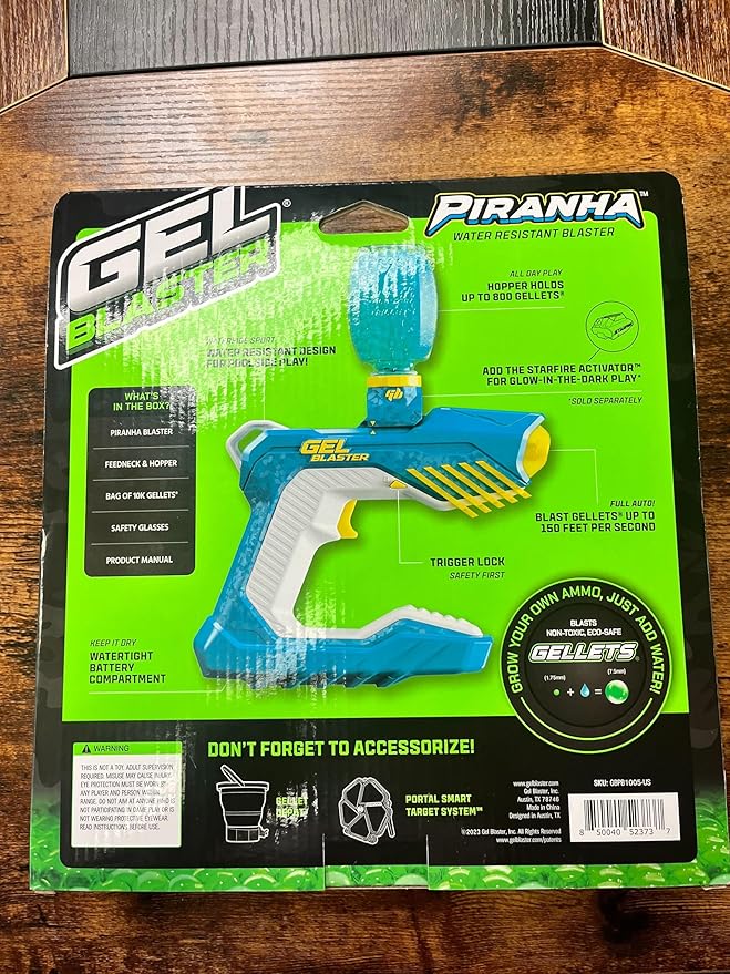 The Original Gel Blaster Piranha - Waterproof Splat Ball Gun Gel Blasters with Water Based Beads - Extended 100+ Foot Range - Automatic Blaster for Outdoor Games & Pool Toys - Ages 14+